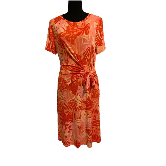 Chicos Size 1 Womens Medium M Dress Tropical Print Side Tie Short Sleeves - Picture 1 of 6